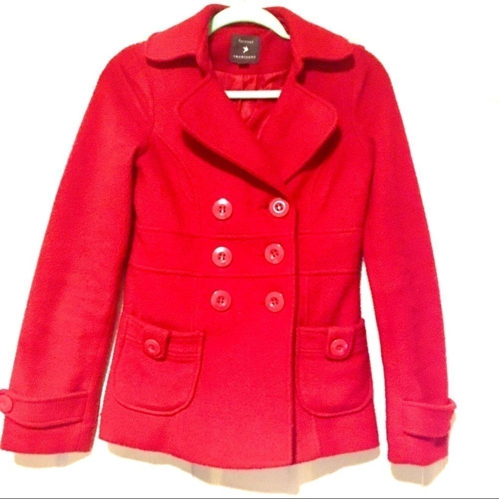 Forever 21 Red Classic Pea Coat Button Up Soft Pilled Texture Womens Small